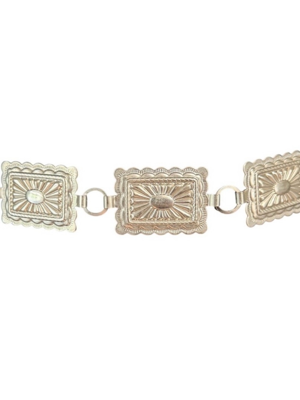 Vintage Silver Tone
Rectangular Concho Chain Belt
Southwestern Boho Stamped
35"